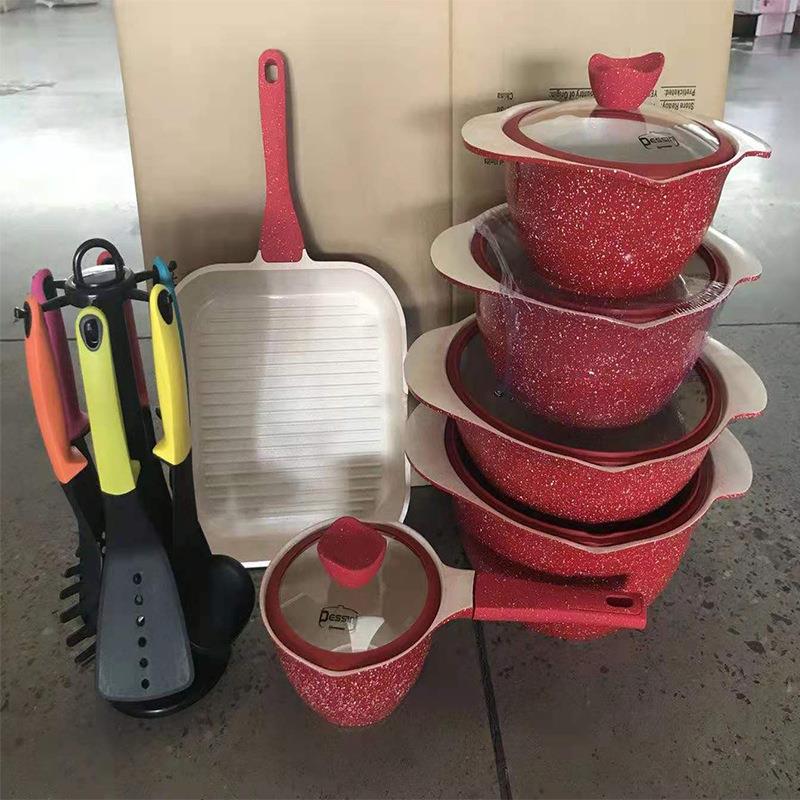 厨房家用dessini玫瑰款18pcs锅具套装rose不粘锅锅具套装