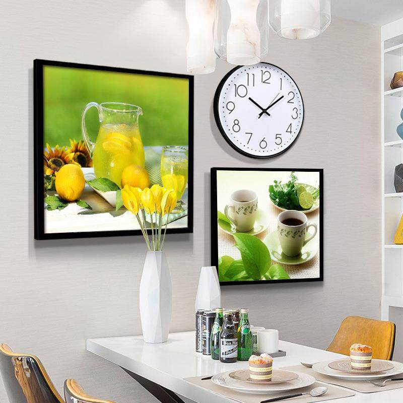 餐厅装饰画现代简约饭厅挂画饭桌水果壁画厨房创意个性带钟组合画,家装灯饰光源,其它灯具灯饰,淘宝优惠券,粉丝福利购,淘宝优惠卷