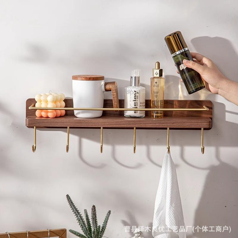 厨具实木多功能置物架厨房调料收纳架免打孔带挂钩壁挂架储物