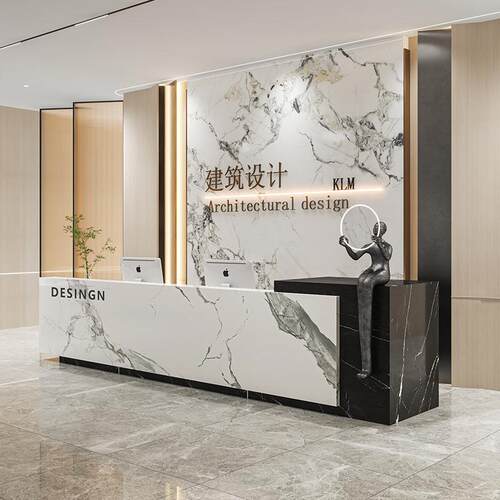 公司前接待台简约现代机漆烤酒店大厅培台训构吧台收银台柜台