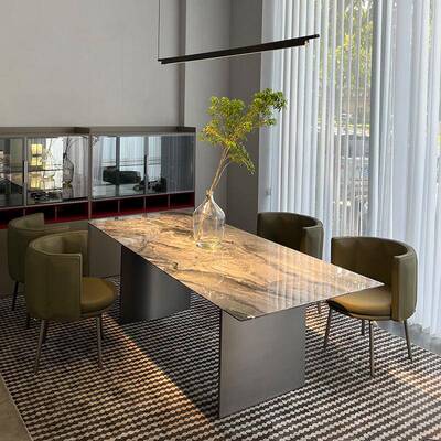 【折扣价】进口威尼斯棕天然大理石餐桌高端意式极简轻奢Linha塞