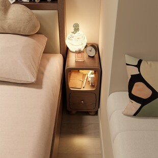 实木床头柜迷你小型极窄带灯床边柜超窄25公分30cm窄边夹缝置物架