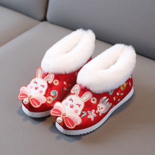 复古新款冬天儿童汉服棉靴古装拜年靴子女童唐装鞋子配套女宝汉靴