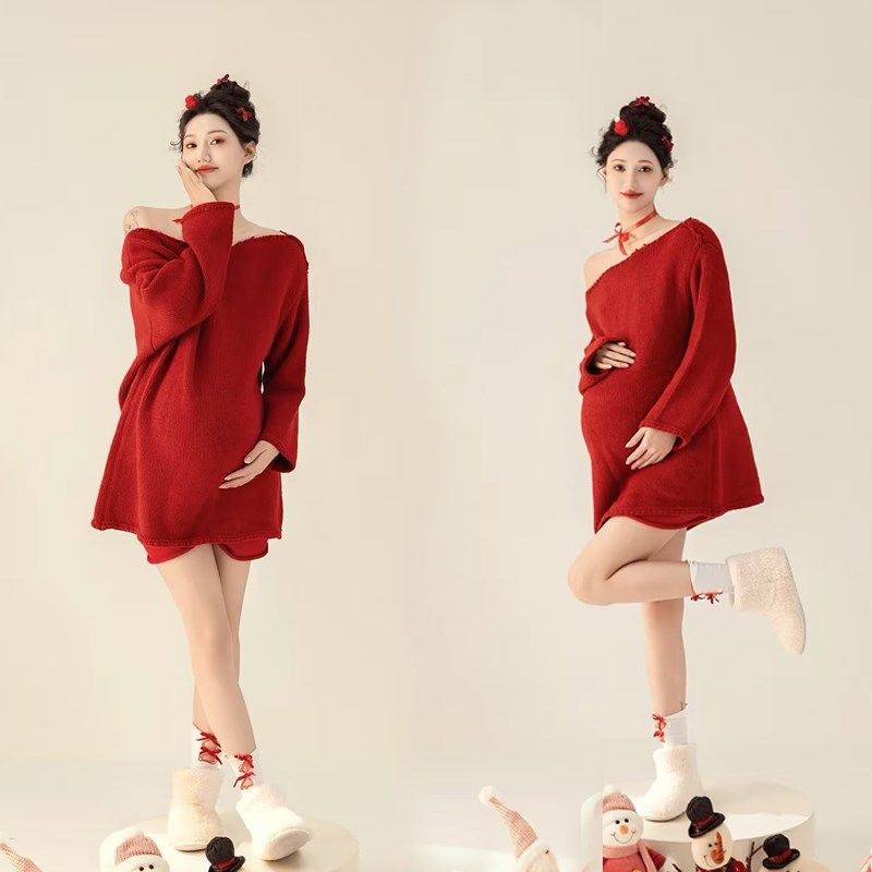 本命年大红色大肚妈咪照连衣裙孕妇照服装影楼专用艺术照摄影服饰,孕妇装/孕产妇用品/营养,影楼服装,淘宝优惠券,粉丝福利购,淘宝优惠卷