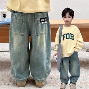 男童牛仔裤2024冬季新款童装加厚奥粒绒保暖做旧长裤帅气百搭冬装