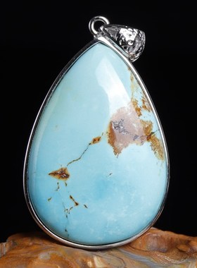 天然无优化湖北高瓷绿松石吊坠水滴925银包边挂坠女款饰品礼物