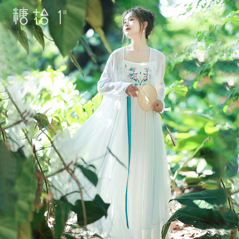 【香阁粉忆】复古侧开叉开衫流苏刺绣吊带裙女撞色2024年夏季套装