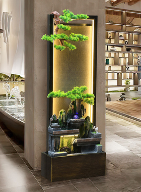 大型落地假山流水生财风水轮客厅玄关装饰摆件轻奢水幕墙新居开业