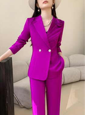 2025新款高级感紫色西装套装女秋冬气场强大高定轻奢休闲西服正装