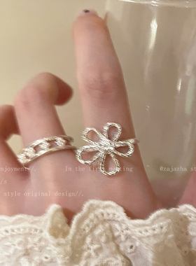 镂空珍珠花朵开口戒指女小众设计气质指环法式复古轻奢高级食指戒