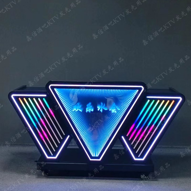 酒吧发光DJ台包厢打碟台KTV声控DJ台不锈钢铁艺LED音响桌可移动