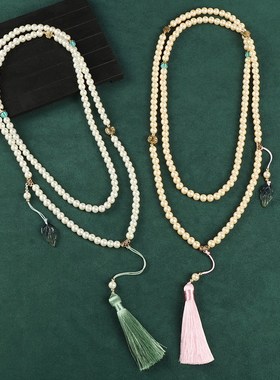 新中式国风珍珠流苏项链高级感复古气质长款斜挎毛衣链旗袍配饰女