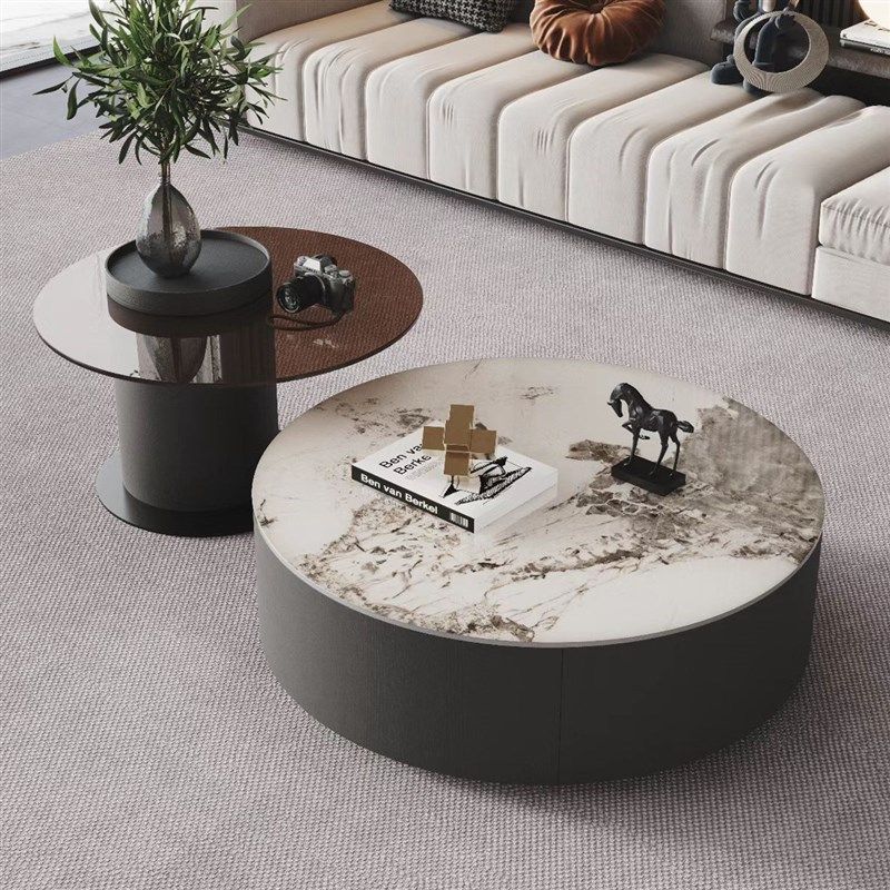 意式轻奢圆形岩板茶几简约现代家用客厅小户型圆网红实木茶台组合,住宅家具,茶几,淘宝优惠券,粉丝福利购,淘宝优惠卷