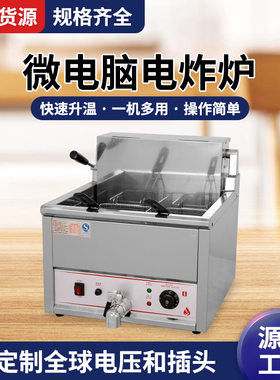 商用单缸双筛电脑版电热炸炉 不锈钢多功能炸鸡薯条台式17L油炸锅