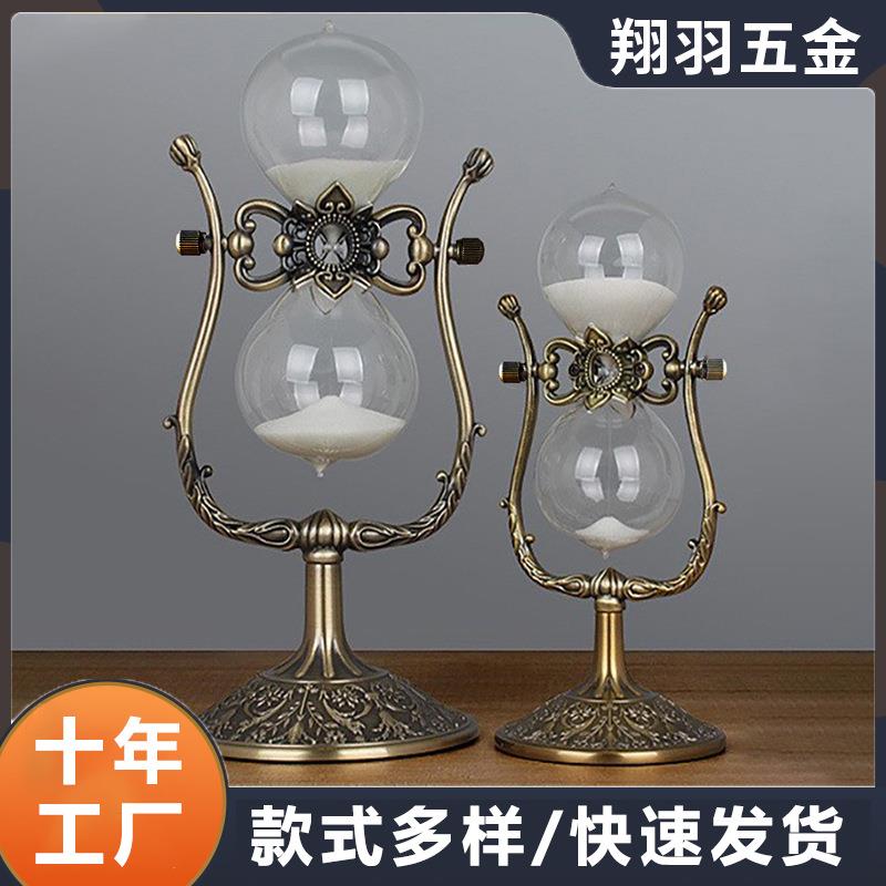 欧式U型古铜玻璃时间沙漏计时器个性创意办公室金属摆件装饰