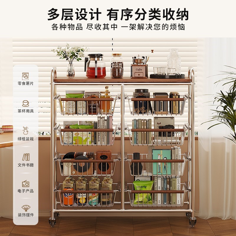 中古风小推车可移动美式复古置物客厅茶几家用Q小户型边几收纳碳
