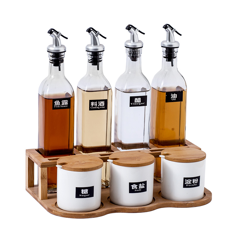 厨房玻璃调料盒套装油瓶组合装创意家用双层陶瓷调味罐盐罐调料瓶