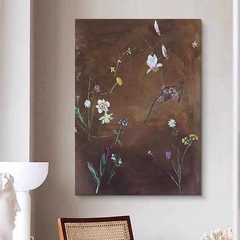 【沙发】法式中古客厅装饰画玄关挂画抽象花卉复古无框画民宿壁画图片