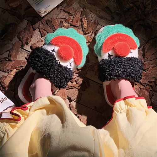 包跟厚底防滑保暖情侣冬季棉拖鞋搞怪小丑男女学生家居室内毛毛鞋