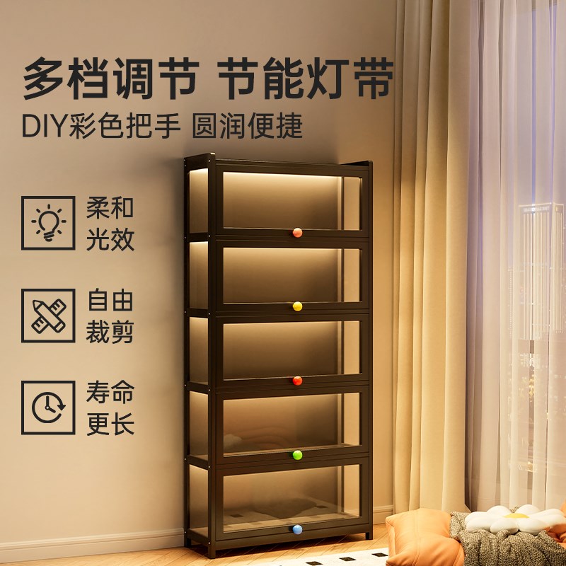 展示柜透明玻璃展示架亚克力移动摆件玩具模型陈列架落地置物柜子