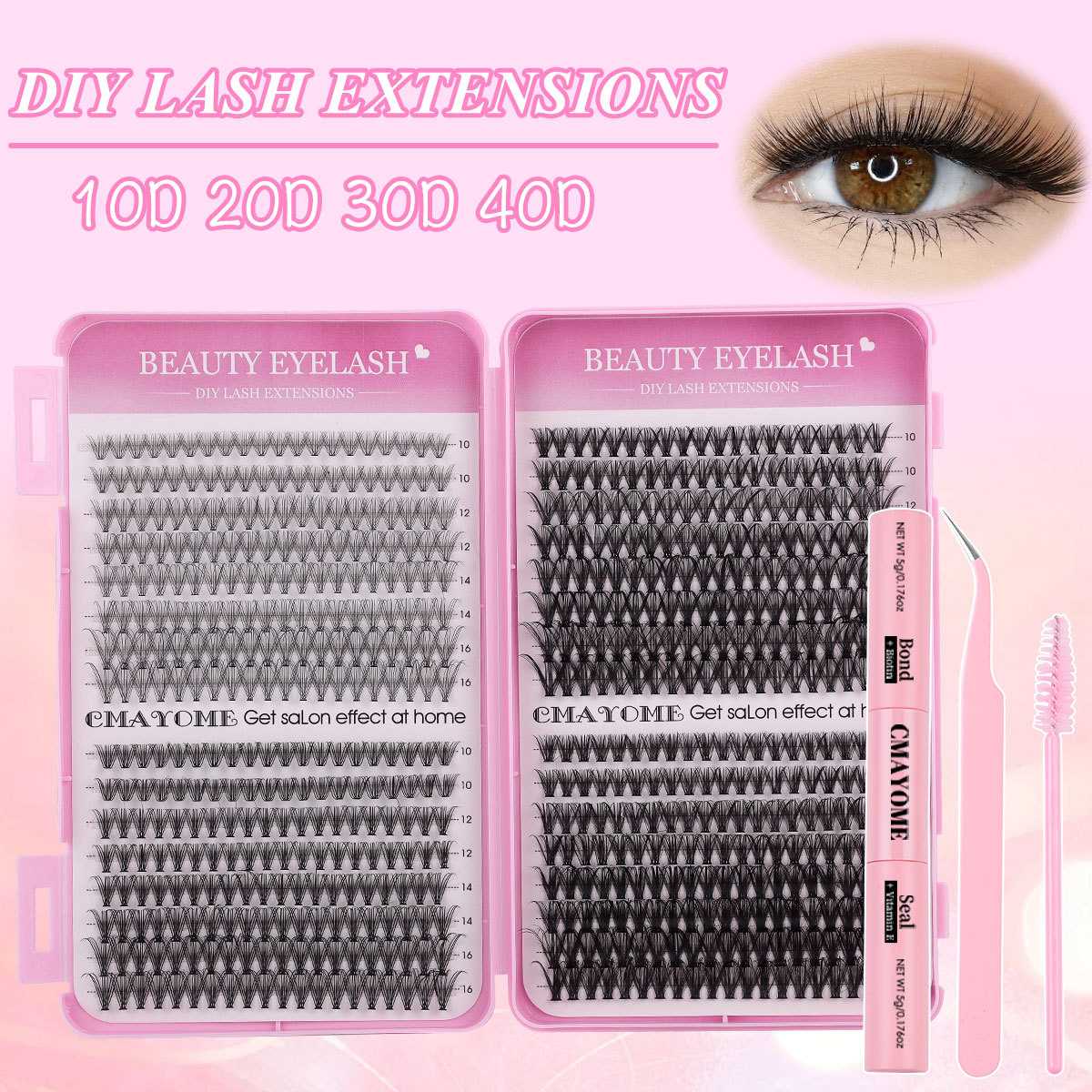 假睫毛640簇大容量粉色套装立体自然浓密单簇款混合假睫毛书