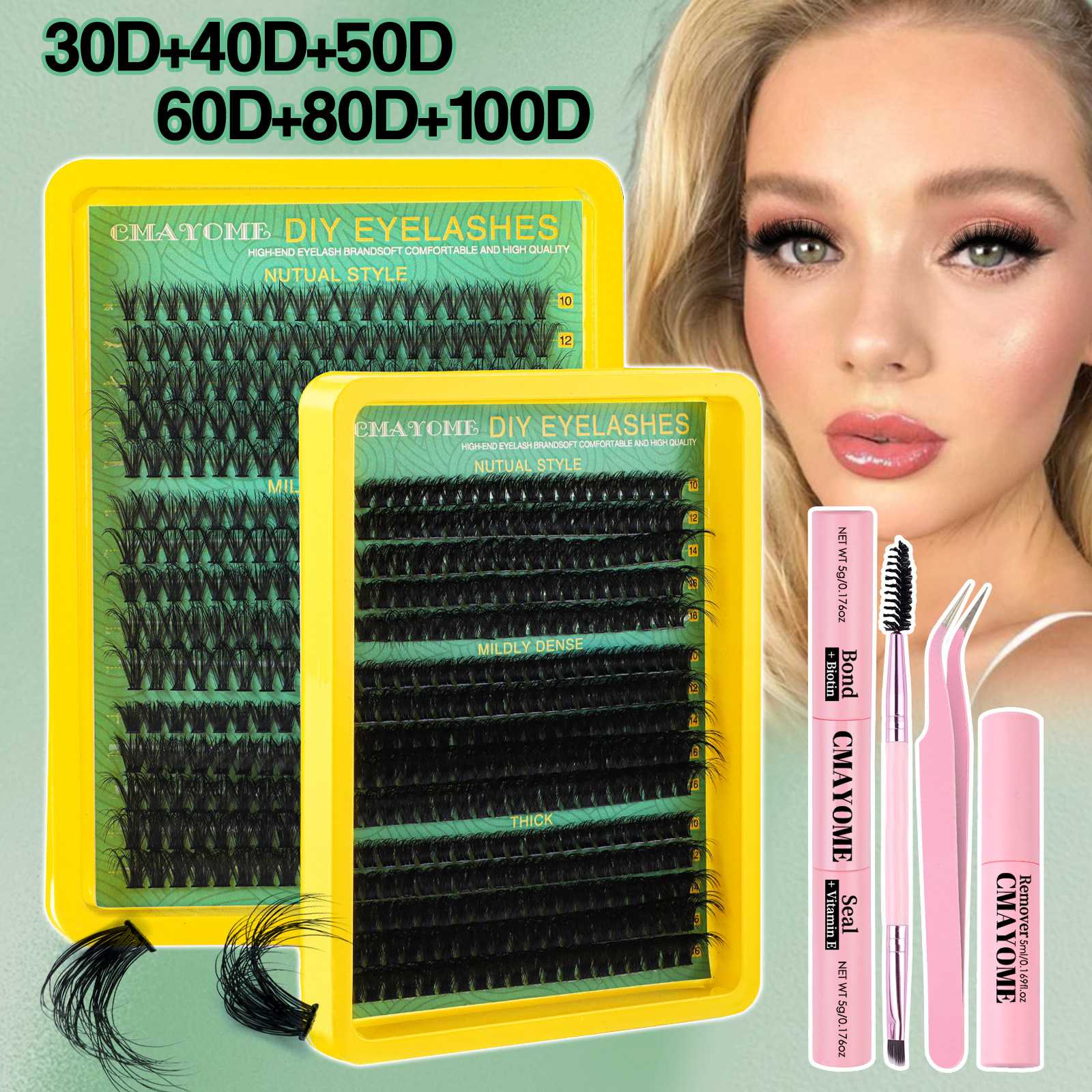 假睫毛热销浓密款D曲翘混装假睫毛仿真热熔梗单簇嫁接眼睫毛