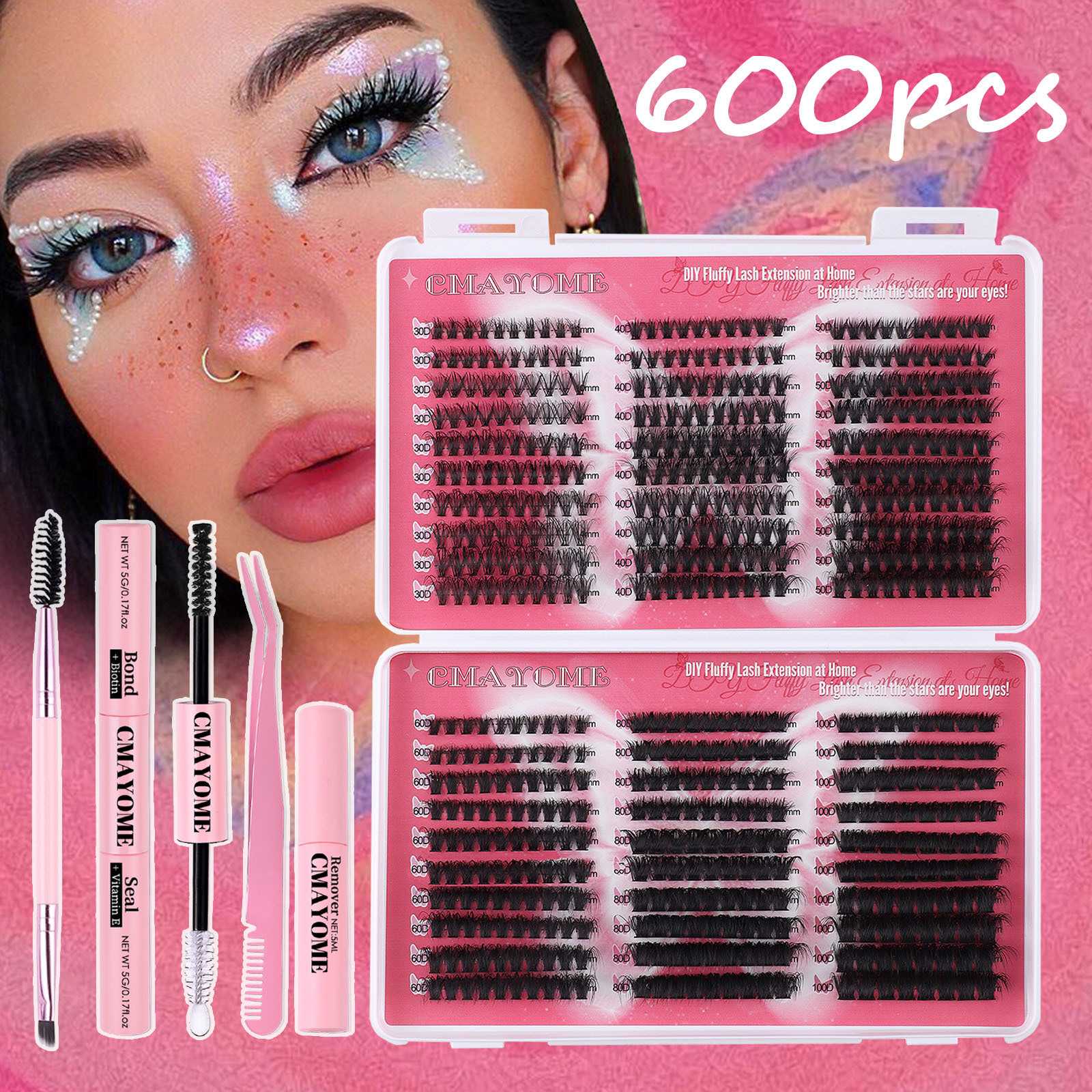 DIY分段假睫毛600簇大容量睫毛书6款D曲混合装热熔单簇眼睫毛