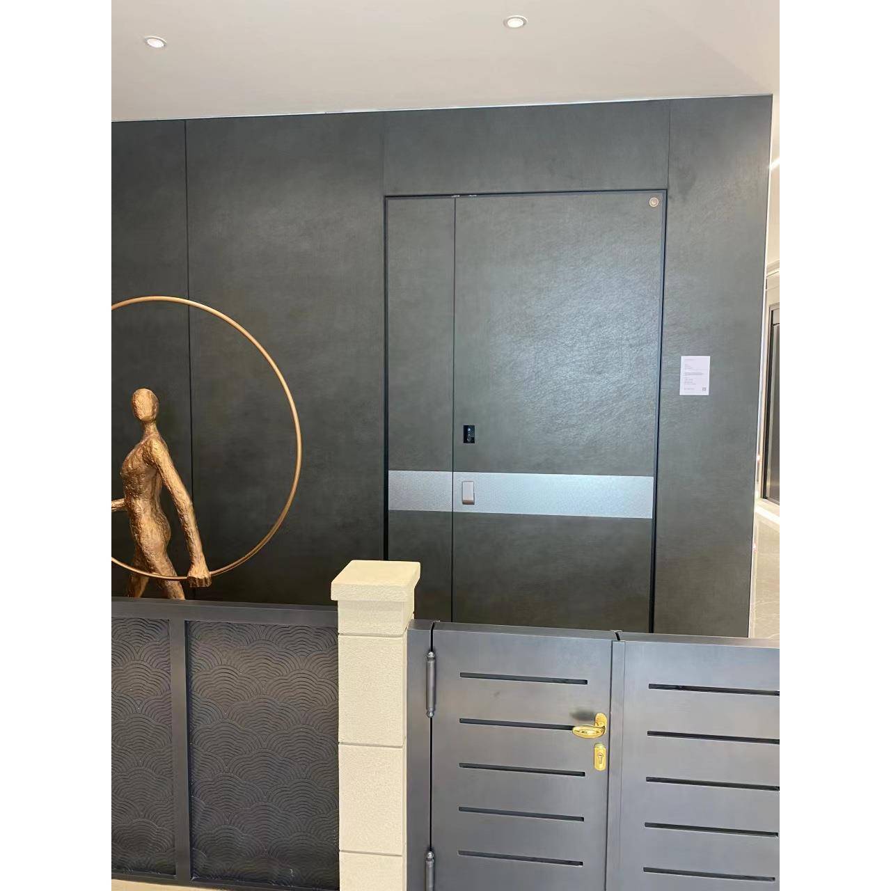 2025设计师款岩板门子母入户门源头厂家精雕铸铝门双面铝板别墅门