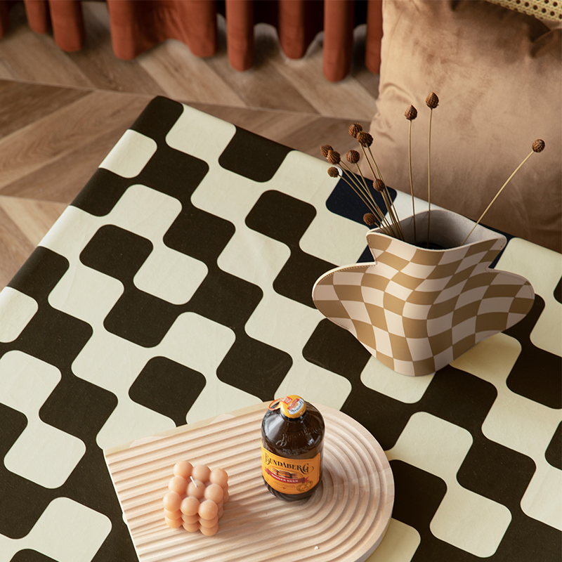 桌布轻奢防水防油免洗复古ns风棋盘格长方形法式餐桌台布