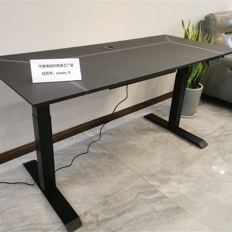 出口电动岩板皮面升降桌双电机家用办公工学电竞A