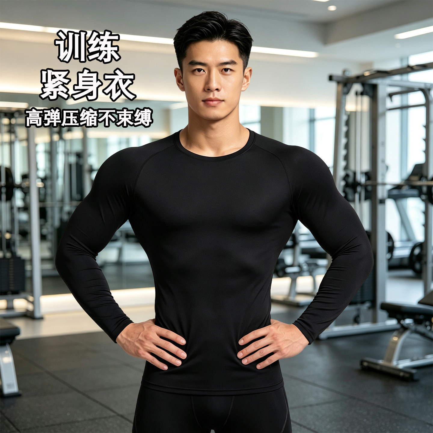 高弹紧身衣男秋季速干衣长袖健身训练服跑步上衣压缩打底运动内衣