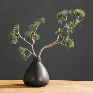 仿花中式迎物松盆景摆件植客陶瓷花瓶套装客厅桌面装饰品假真松树