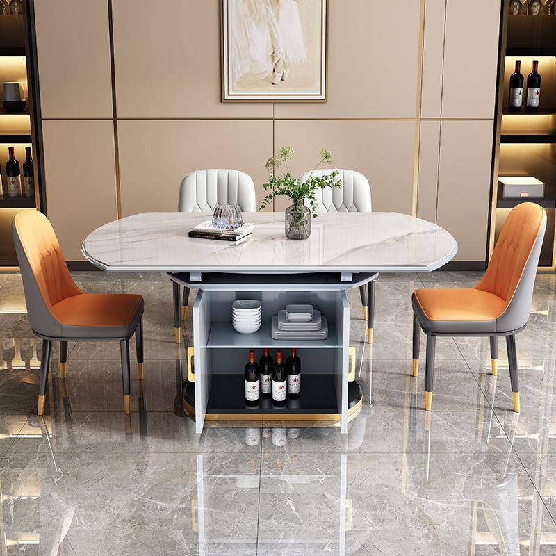 【折扣价】餐桌家用组合家用伸缩折叠小户型岩板圆形储物现代简约