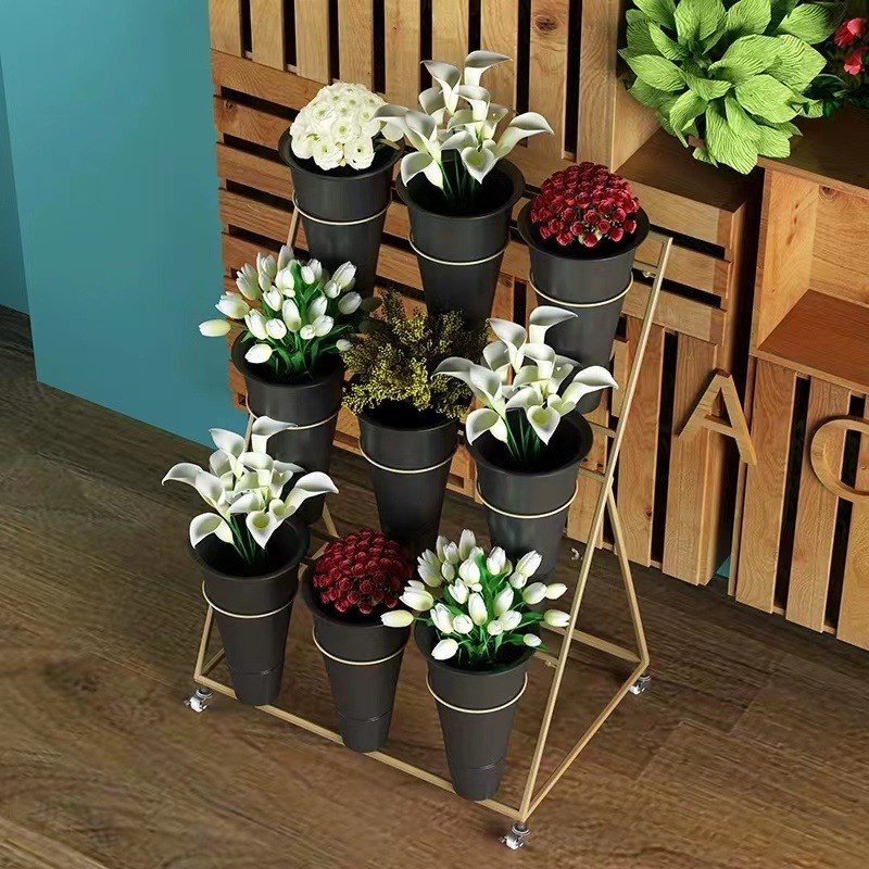 铁艺鲜花架可移动金色花架花桶花桶展示架花店多层花架货架