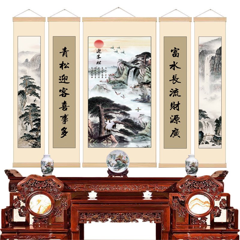农村中堂挂画新款中国风中堂画老家客厅办公室背景装饰画高档