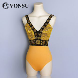 芭蕾舞艺考姜黄刺绣网纱芭蕾体服练功体操服 VONSU 预售三天