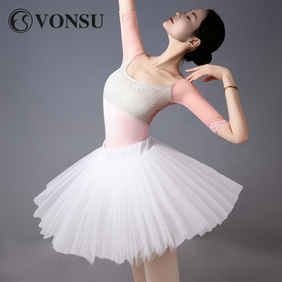 VONSU梵舒芭蕾舞体服练功服连体短袖 蕾丝B6540女空中瑜伽服体操服