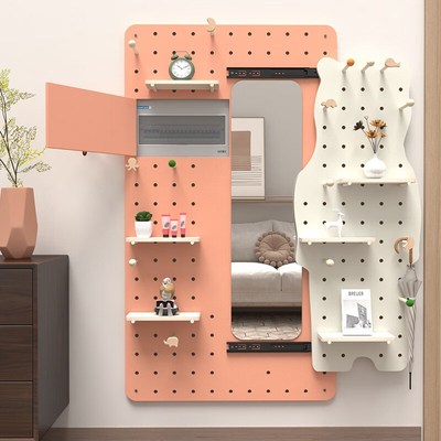 洞洞板穿衣镜收纳挂衣架一体玄关客厅可遮挡电表箱可推拉关闭镜子