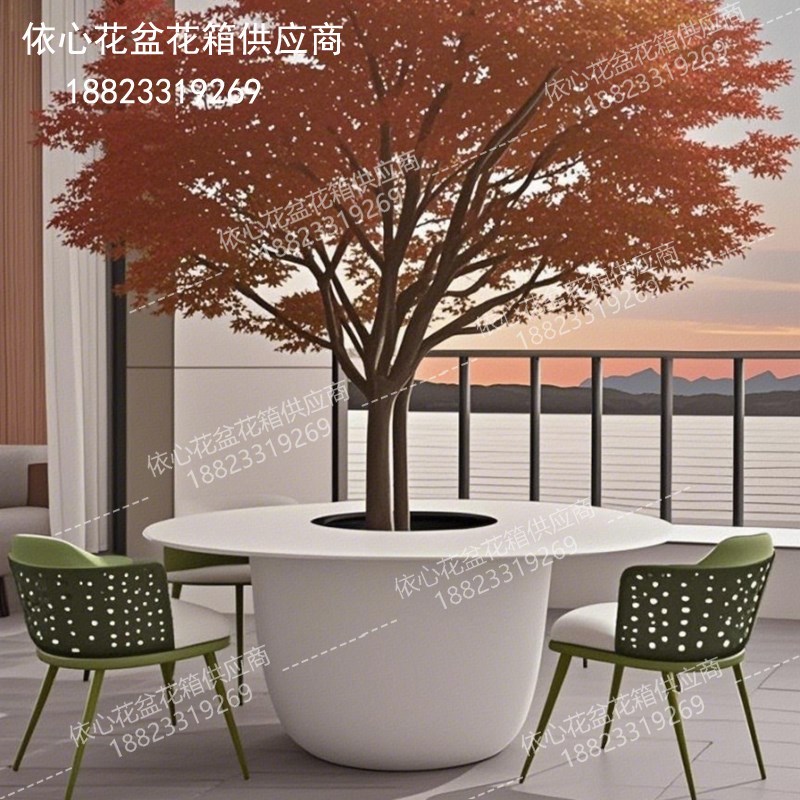 户外庭院花盆茶几民宿酒店楼顶露台花盆茶桌阳台桌椅种树茶桌定制