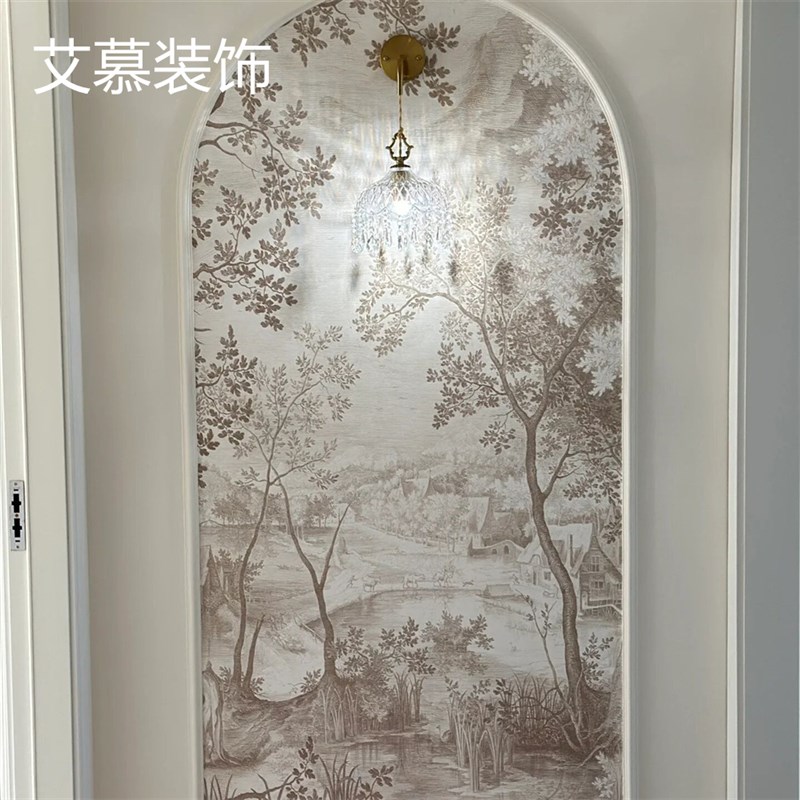 艾慕装饰法式复古墙纸2024新款韩小姐同款玄关壁布背景墙定制壁画图片