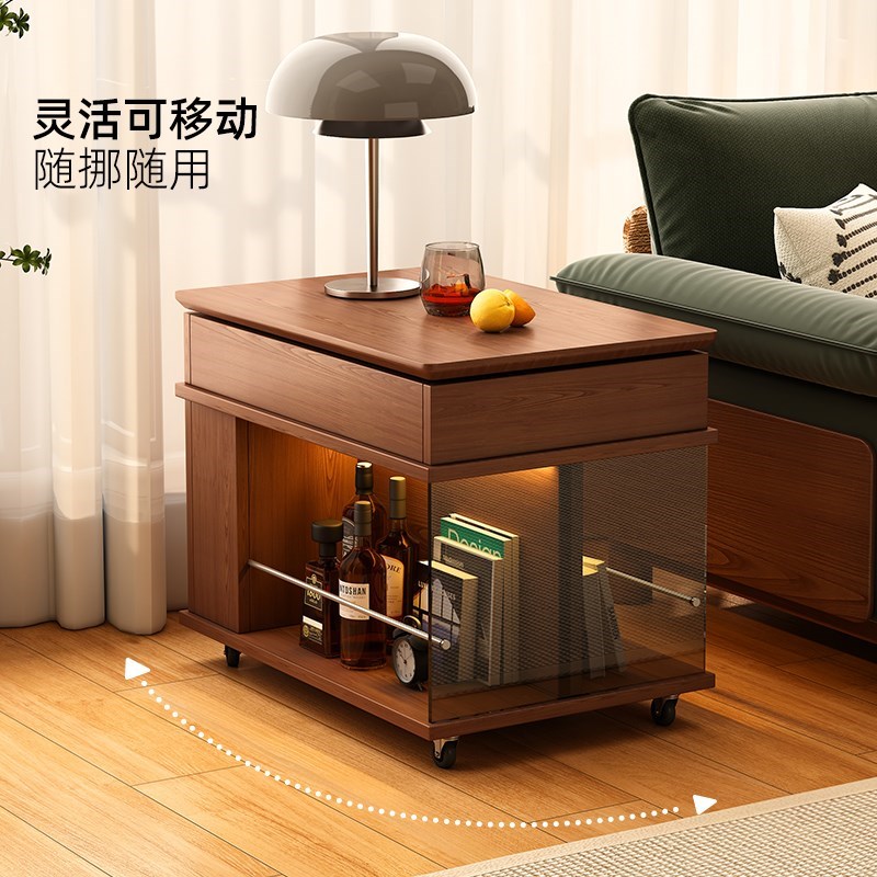 优选移动边几可升降式茶r几小户型客厅家用沙发边柜中古小推车边;