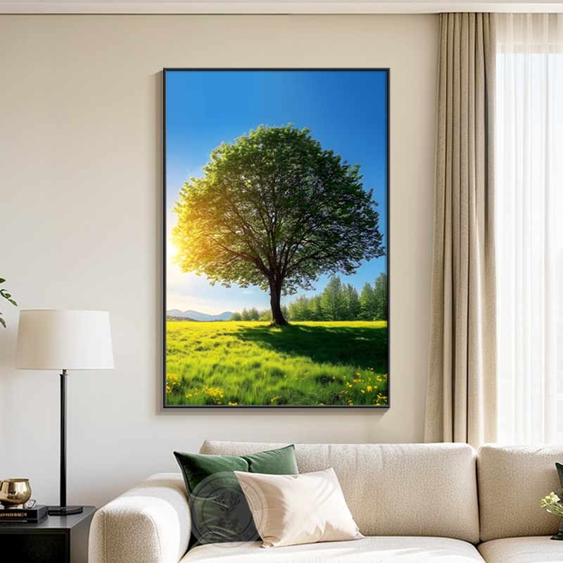 画风景落地挂画画竖版小沙发森林清新树木客厅大树壁画玄关装饰画