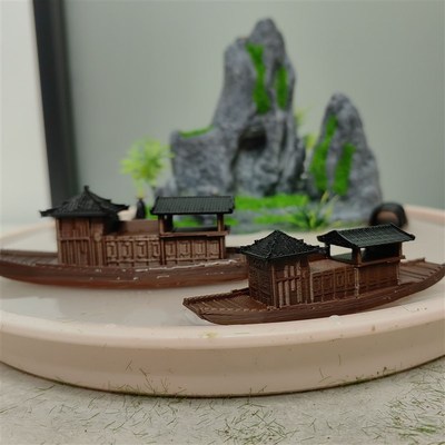 鱼缸造景小摆件树独木舟漂浮乌篷船假微景观水陆缸院盆景绿树叶子