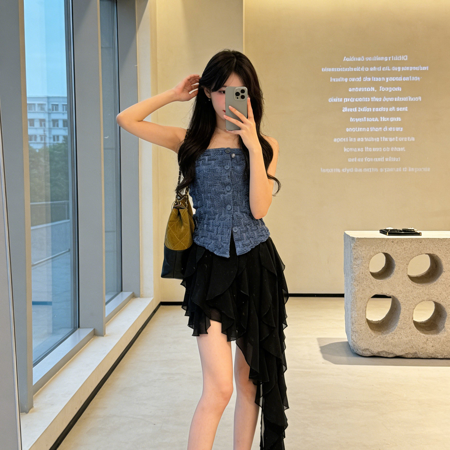 YanHe抹胸上衣背心女夏季外穿无袖辣妹穿搭蓝色2026新款露背性感