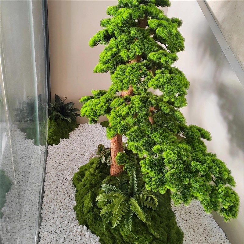 仿真迎客松造景假树室内绿植景观罗汉松摆楼梯下橱窗装饰