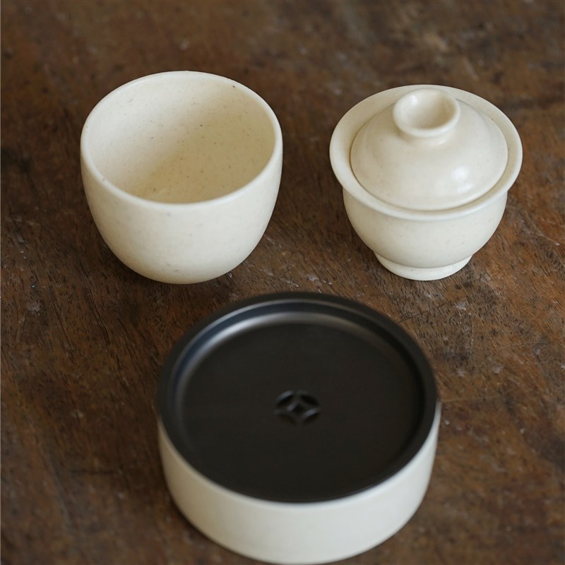 草木灰釉旅行茶具套装便携式户外露营泡茶壶盖碗茶杯收纳包