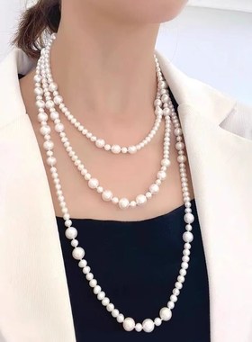 2024年新款时尚天然淡水珍珠项链毛衣链女长款小众设计感多层首饰