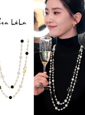 长款珍珠项链女轻奢小众秋冬毛衣链2023新款爆款大气高档双层配饰