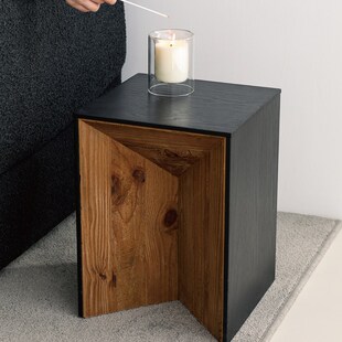 实木小户型茶几卧室客厅黑色家用沙发墩子边几方桌凳侘寂风老松木