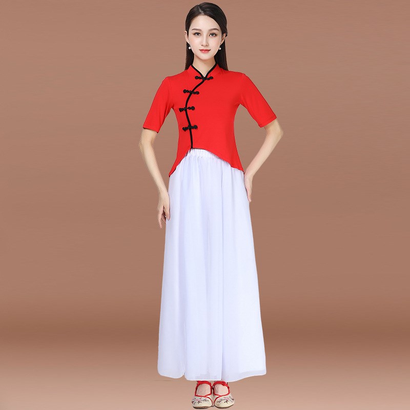 中国盘扣古典舞蹈服装长袖中袖套装飘逸表演服现代身韵飘逸练功服